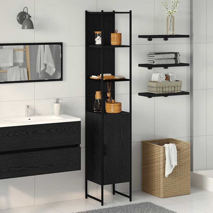 Bathroom Cabinet Black Oak 33x33x185,5 cm Engineered Wood
