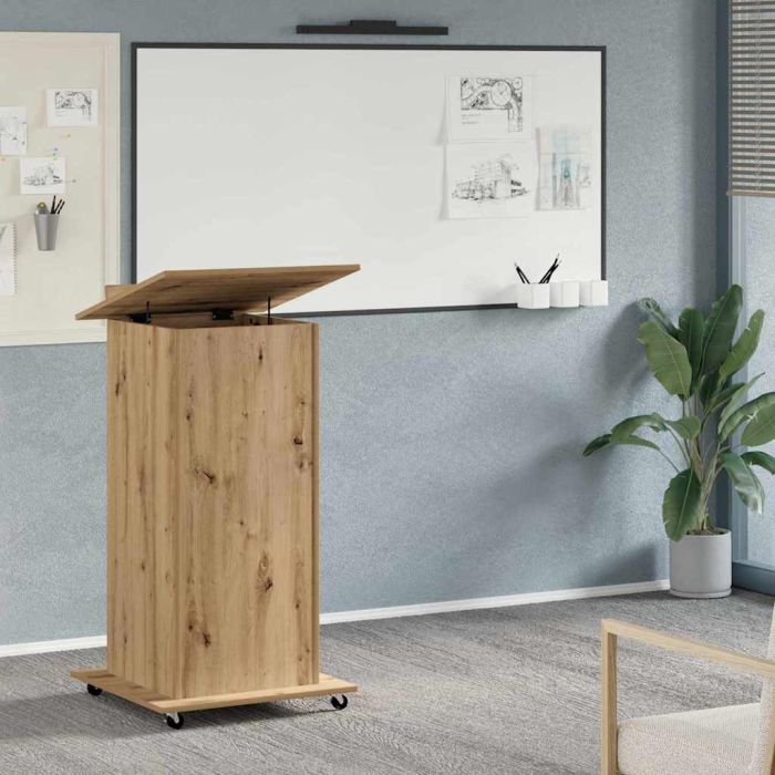 Lectern Podium with Wheels Artisan Oak Engineered Wood