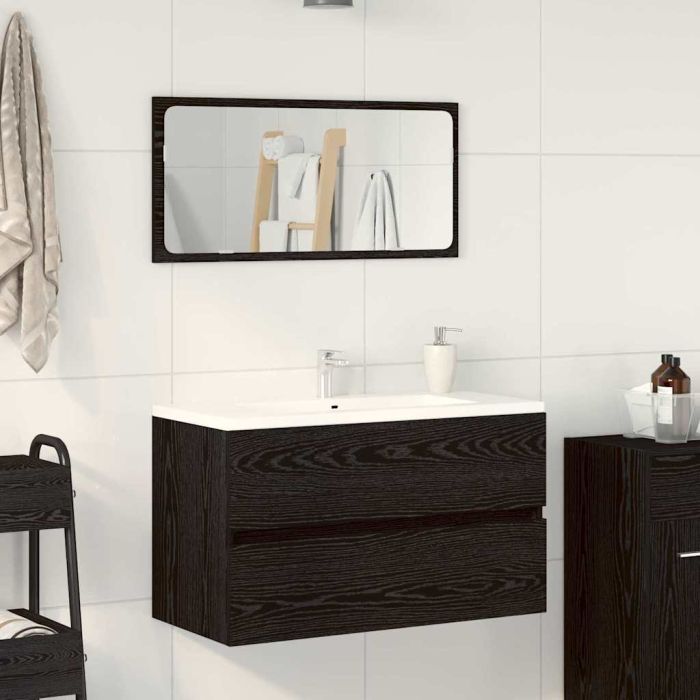 2 Piece Bathroom Furniture Set Black Oak Engineered Wood