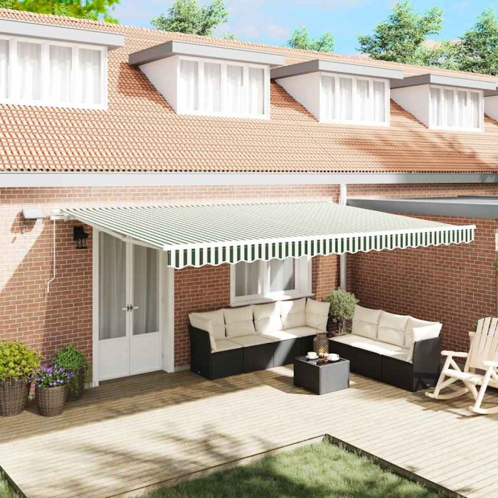 Manual Retractable Awning with LED Green and White 500x300 cm