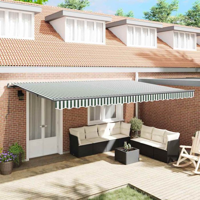 Manual Retractable Awning Green and White 500x300 cm