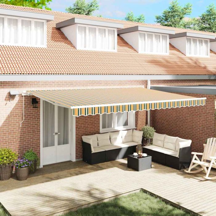 Manual Retractable Awning with LED Green and Yellow 500x350 cm