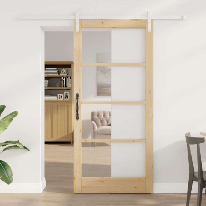 Sliding Door with Hardware Set 'ORKDAL'Solid Wood & Glass