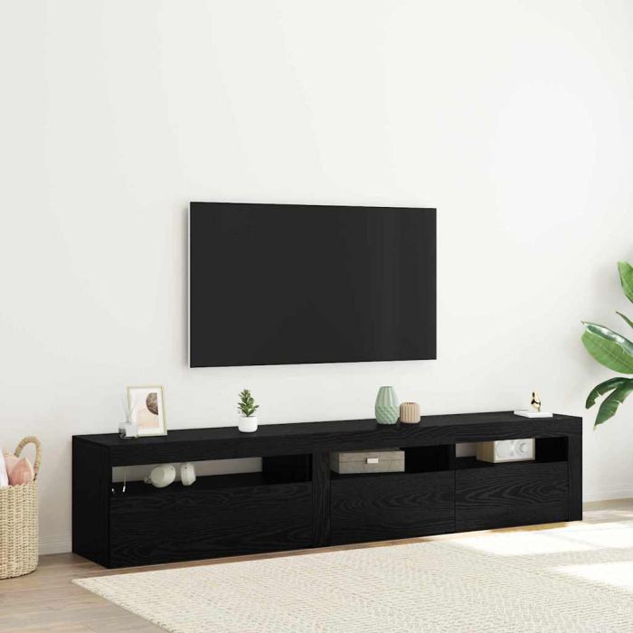 TV Cabinets 2 pcs with LED Lights Black Oak Engineered Wood