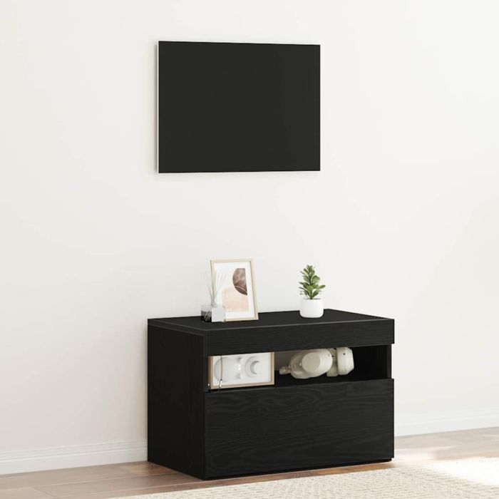 Bedside Cabinet with LED Lights Black Oak 60x35x40 cm Engineered Wood
