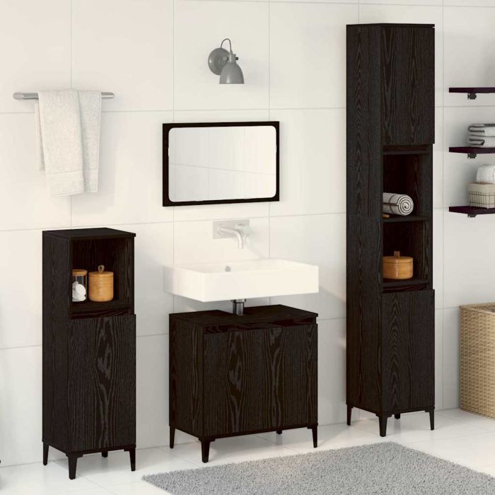 3 Piece Bathroom Furniture Set Black Oak Engineered Wood