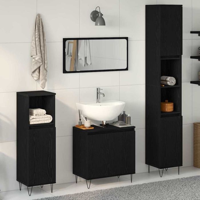 3 Piece Bathroom Furniture Set Black Oak Engineered Wood