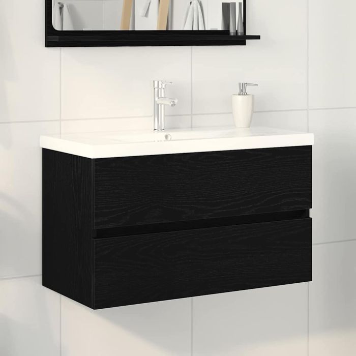 Sink Cabinet with Built-in Basin Black Oak Engineered Wood