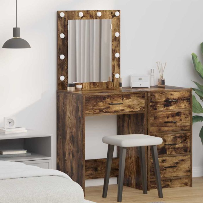 Dressing Table with LED Lights Smoked Oak 50x41x135 cm