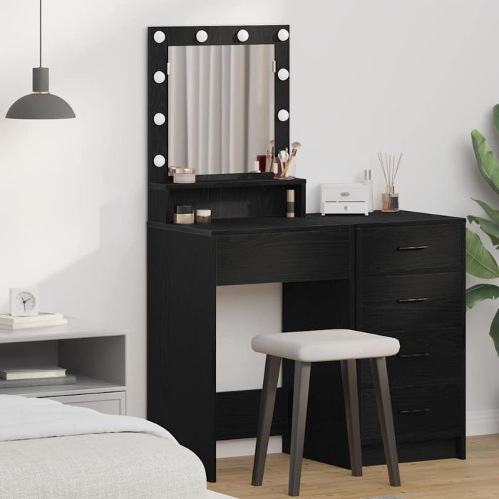 Black Oak Dressing Table with LED Lights - 50x41x135 cm