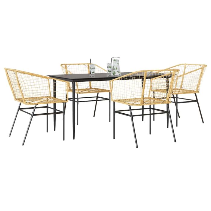 WISLOFT 5 Piece Garden Dining Set Poly Glass Rattan - Brown