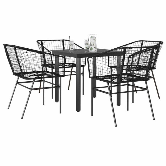 TAELM 5 Piece Garden Dining Set Poly Glass Rattan - Black