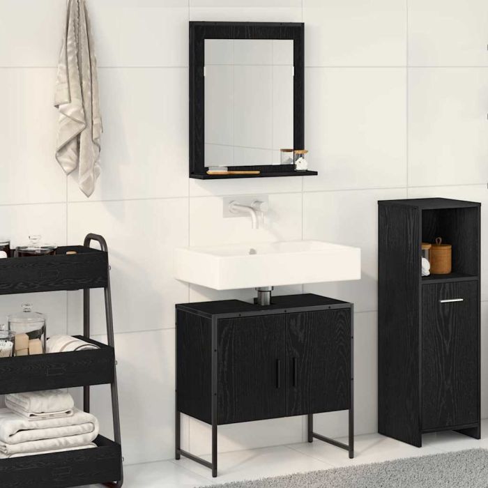 2 Piece Bathroom Cabinet Set Black Oak Engineered Wood
