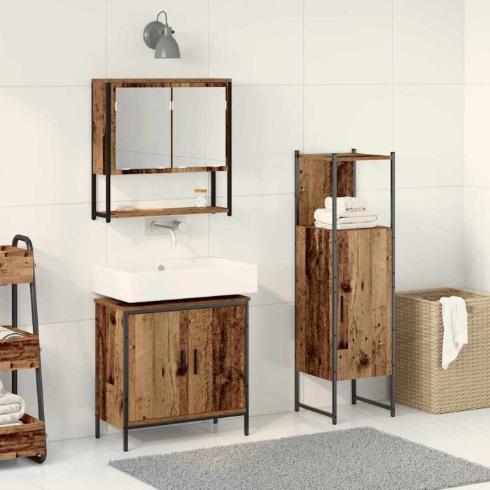 3 Piece Bathroom Furniture Set Old Wood Engineered Wood