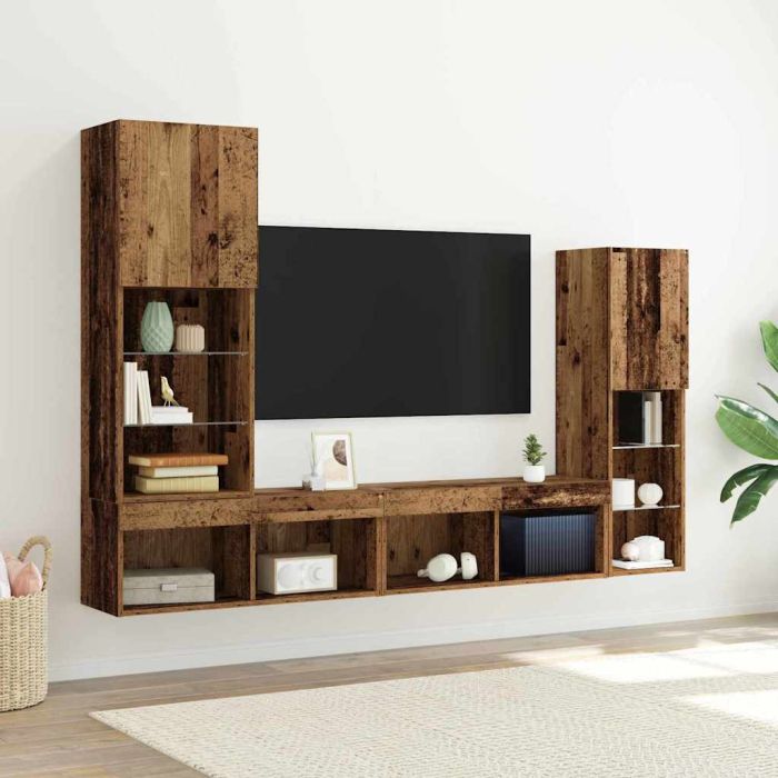 TV Cabinet with LED Lights Old Wood 40.5x30x102 cm