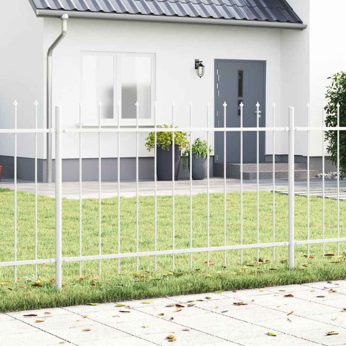 Garden Fence with Spear Top - White - 1.7 x 0.8 m - Steel