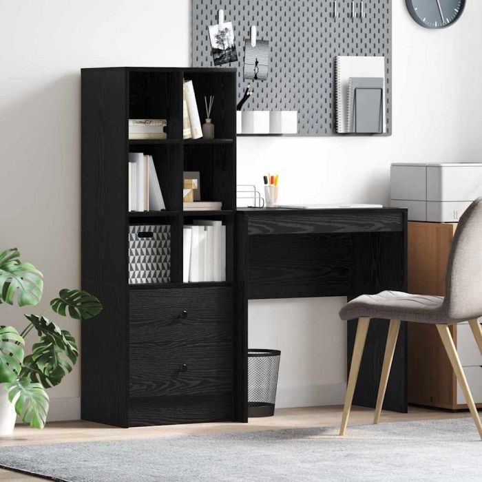 Desk with Storage Black Oak Engineered Wood