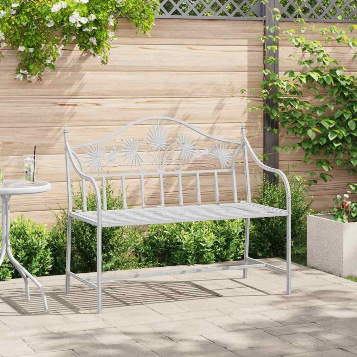 NEMVALE Garden Bench Antique 104x52.5x89 cm Steel - White