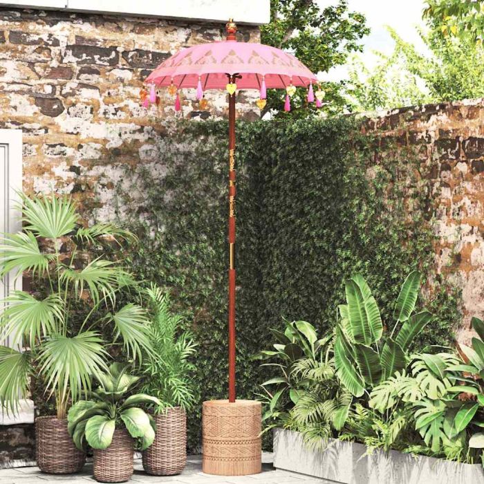 WAHMERE Balinese Parasol 95x95x260 cm Cotton and Wood - Pink