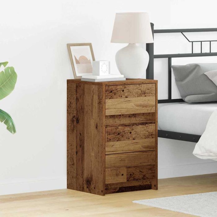 Bedside Cabinet with LED Lights Old Wood Engineered Wood