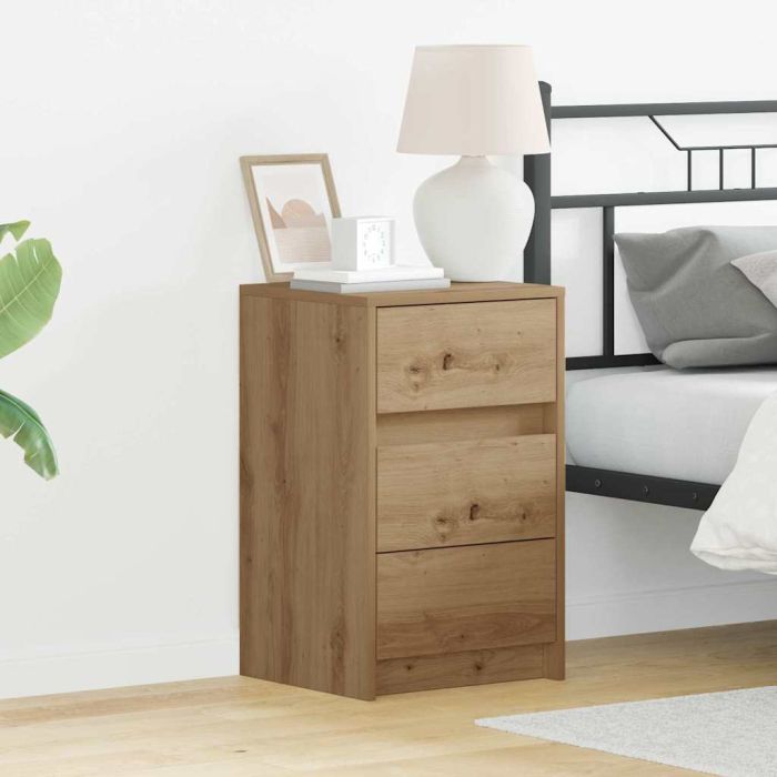 Bedside Cabinet with LED Lights Artisan Oak Engineered Wood