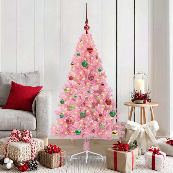 EMBERI Artificial Pre-lit Christmas Tree with 150 LEDs Pink 150 cm PVC