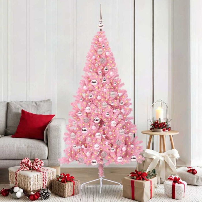 EMBERI Artificial Pre-lit Christmas Tree with 300 LEDs Pink 180 cm PVC