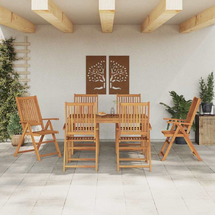 TELHAL Garden Dining Set Folding 7 pcs Solid Acacia Wood - Brown