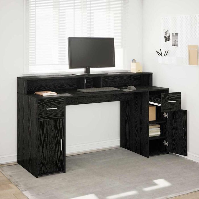 Desk Black Oak 160x55x91 cm Engineered Wood
