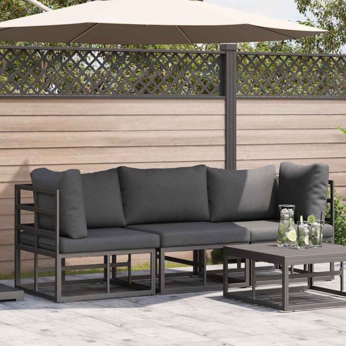 PHEGLEN Outdoor Furniture with Cushion with Pillow 3 pcs Metal - Black