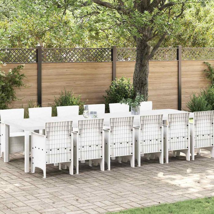 ORHEAT Garden Dining Set 13 pcs Polt Rattan - White