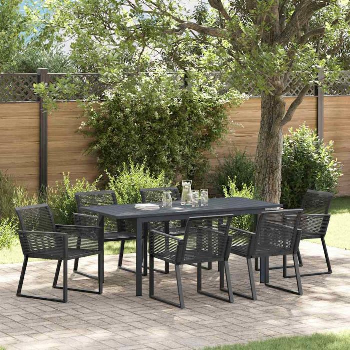 ORHEAT Garden Dining Set 7 pcs Poly Rattan - Black