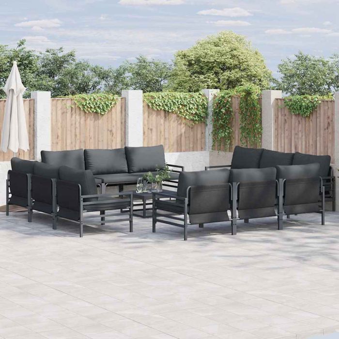 WAVUE Garden Sofa Set with Cushion 13 pcs Steel - Black