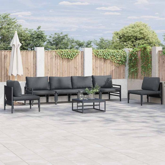 WAVUE Garden Sofa Set with Cushion 6 pcs Steel - Black