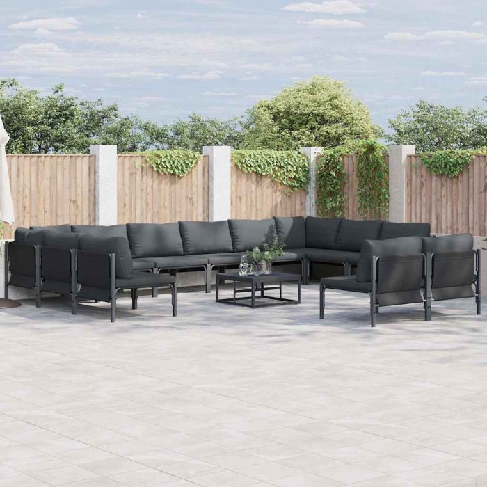 WAVUE Garden Sofa Set with Cushion 12 pcs Steel - Black