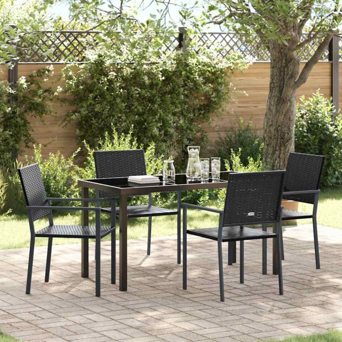 5 Piece Garden Dining Set Black Poly Rattan