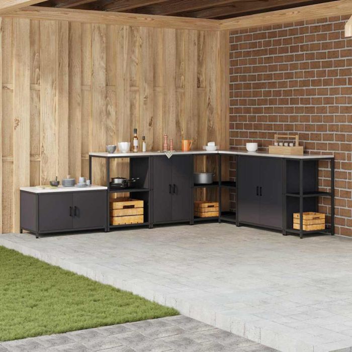 Kitchen Storage Cabinet with Shelf with Storage Black Steel