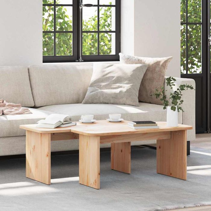 Coffee Table 2 Pieces Natural 100 x 69 x 35.5 cm Solid pine wood