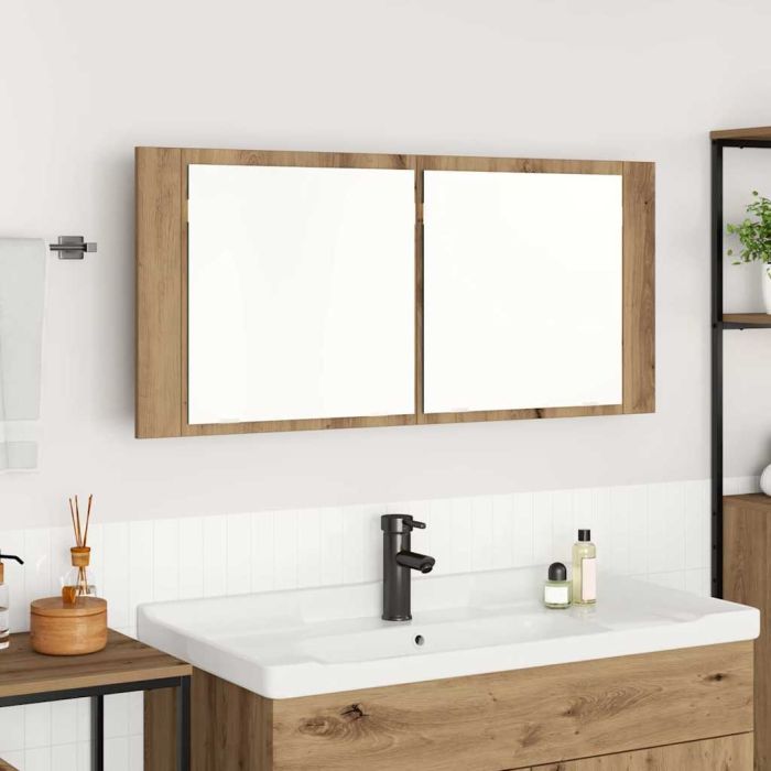 LED Mirror Cabinet Artisan Oak 100x12x45 cm Engineered Wood