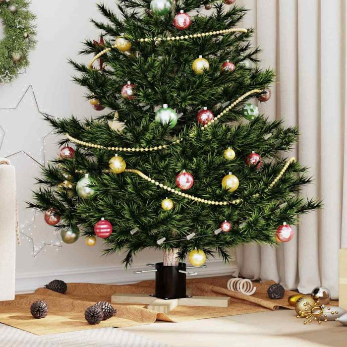 FLIXNOR Christmas Tree Stand 1.73 Black 50 x 50 x 16 cm Solid Pine Wood