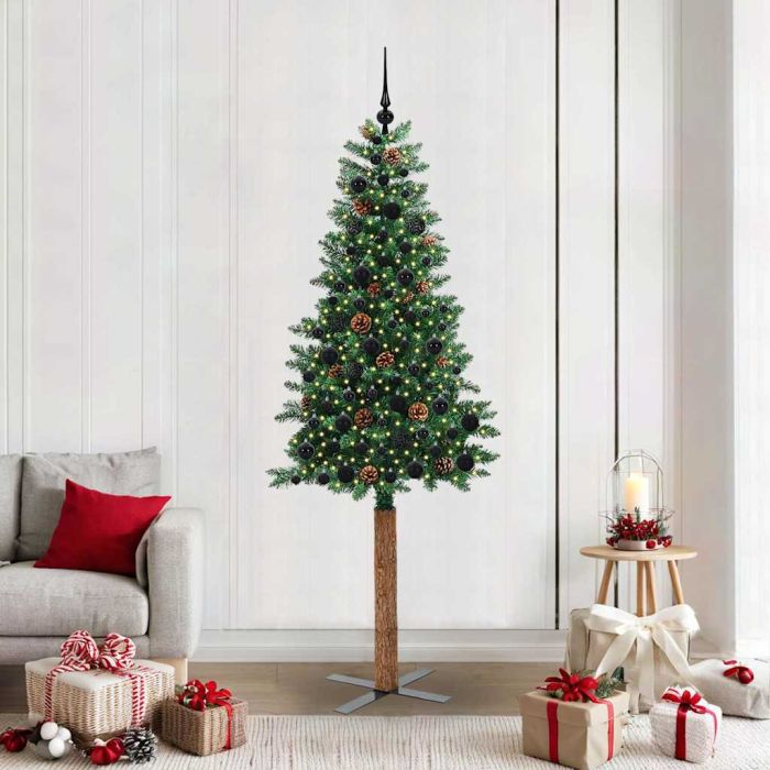 EMBERLY Slim Christmas Tree Green 210 cm PVC and Solid Pine wood