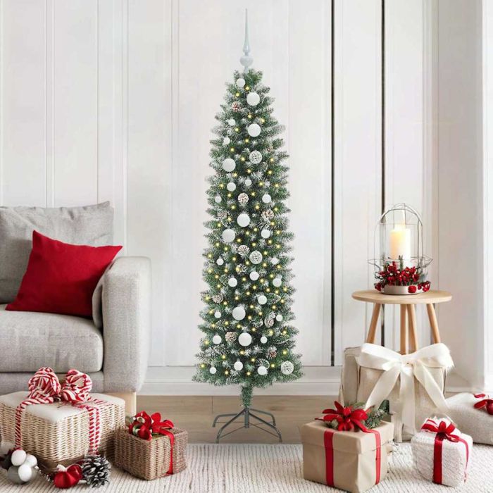 EMVER Artificial Slim Christmas Tree Green and white 150 cm