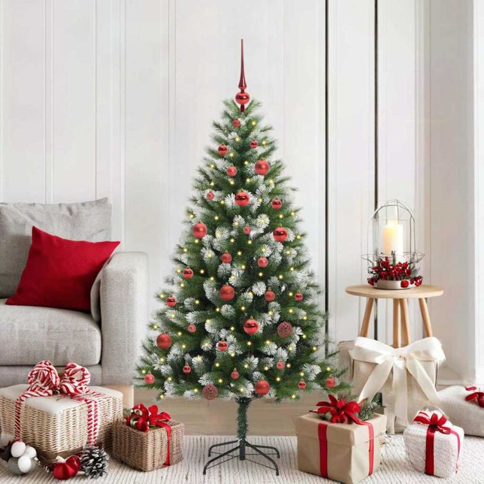 FELWIN Artificial Hinged Christmas Tree with Flocked Snow 150 cm
