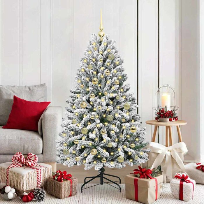 BRILCA Artificial Christmas Tree Green and White 150 cm PVC and Metal