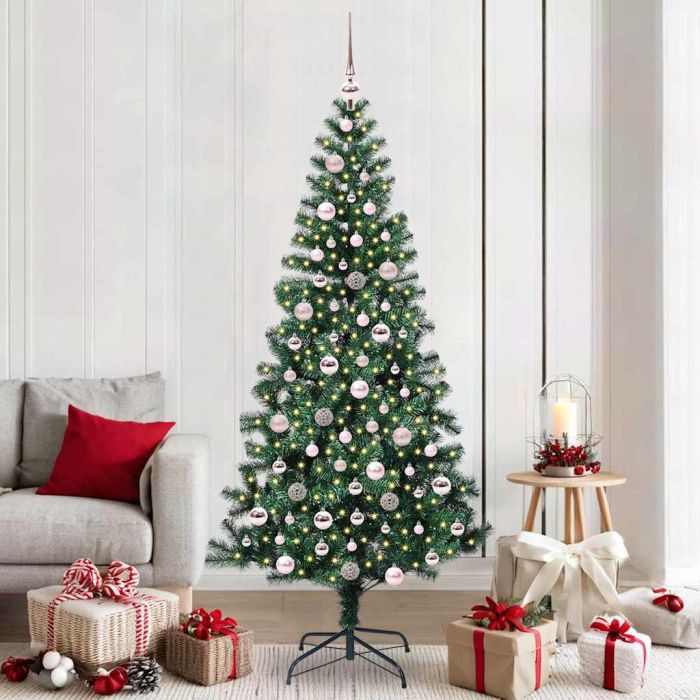 CHERLI Artificial Pre-lit Christmas Tree Green 210 cm PVC and Metal