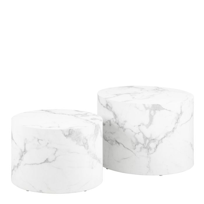 DISA Round Coffee Table in White Marble and Carrara Rough Paper - Set of 2