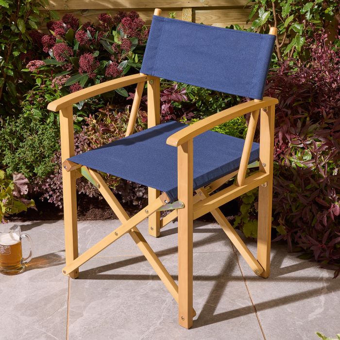 EVERSET Timber Garden Folding Directors Chair - Midnight Blue