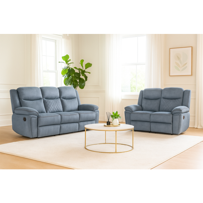 ELMYRA Fabric 3 and 2 Seater Recliner Sofa Set - Grey