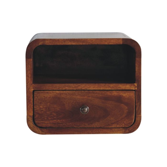 CROMER Extra Mini Wall Mounted Curved Chestnut Bedside with Open Slot