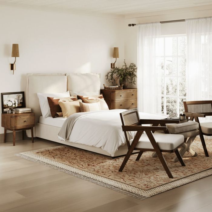 SOLDAY Double Linen Bedframe - Ivory